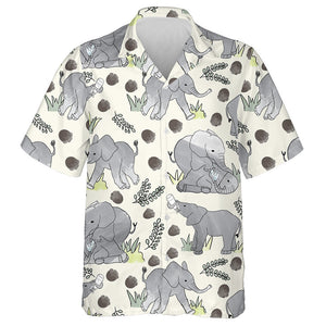 Young Playful Elephants With Footprint And Leaf Hawaiian Shirt,Hawaiian Shirt Gift, Christmas Gift