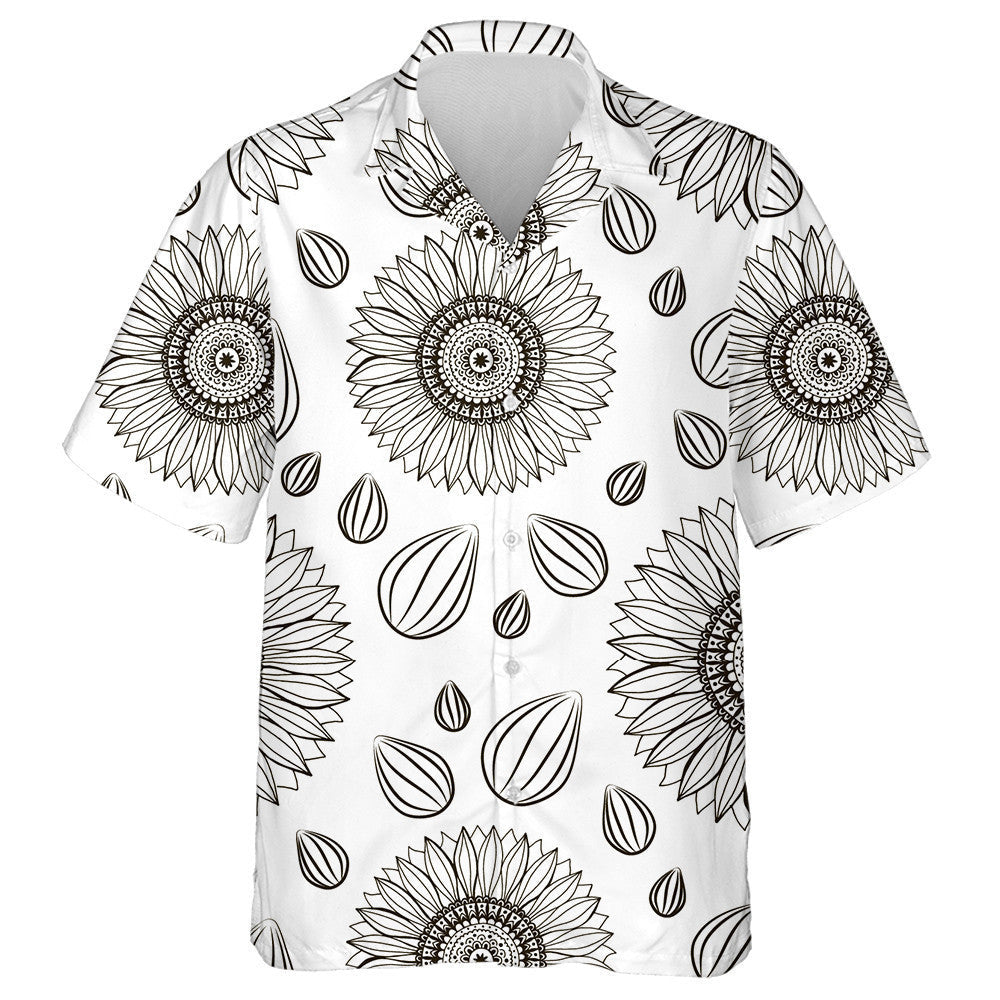 Repeating Hand Drawn Sunflowers Flower And Seeds Hawaiian Shirt, Hawaiian Shirt Gift, Christmas Gift