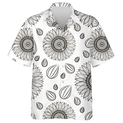 Repeating Hand Drawn Sunflowers Flower And Seeds Hawaiian Shirt, Hawaiian Shirt Gift, Christmas Gift