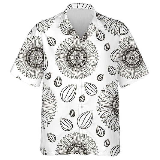 Repeating Hand Drawn Sunflowers Flower And Seeds Hawaiian Shirt, Hawaiian Shirt Gift, Christmas Gift
