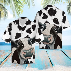 Funny Cow On Black And White Cow Fur Background Hawaiian Shirt, Hawaiian Shirt Gift, Christmas Gift