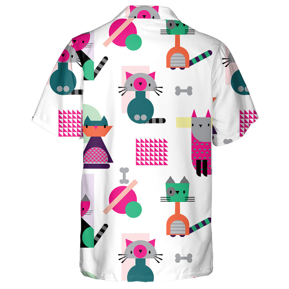 Stíl Cartúin Abstract Cat Cruth Geoiméadrach Ainmhithe Léine Haváís, Bronntanas Léine Haváíais, Bronntanas Nollag