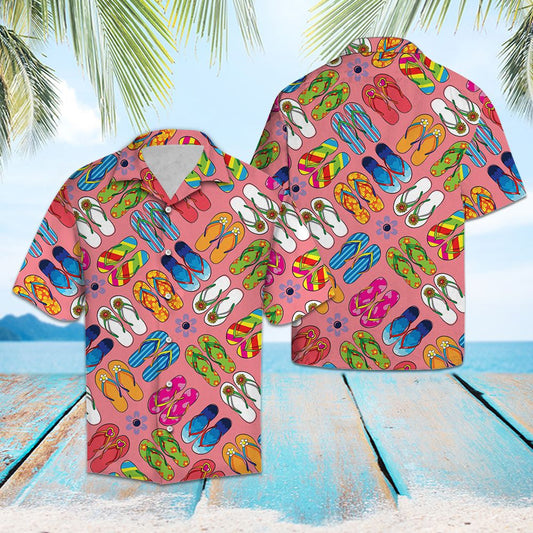 Colorful Flip-flop On Pink Theme Hawaiian Shirt, Hawaiian For Gift