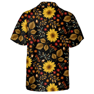 Autumn Sunflowers With Black Background Pattern Hawaiian Shirt, Hawaiian For Gift