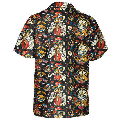 Stíl Tatú Sean Scoile Boscaí Coireachta Cartún Léine Bulldog Haváís, Bronntanas Léine Haváís, Bronntanas Nollag