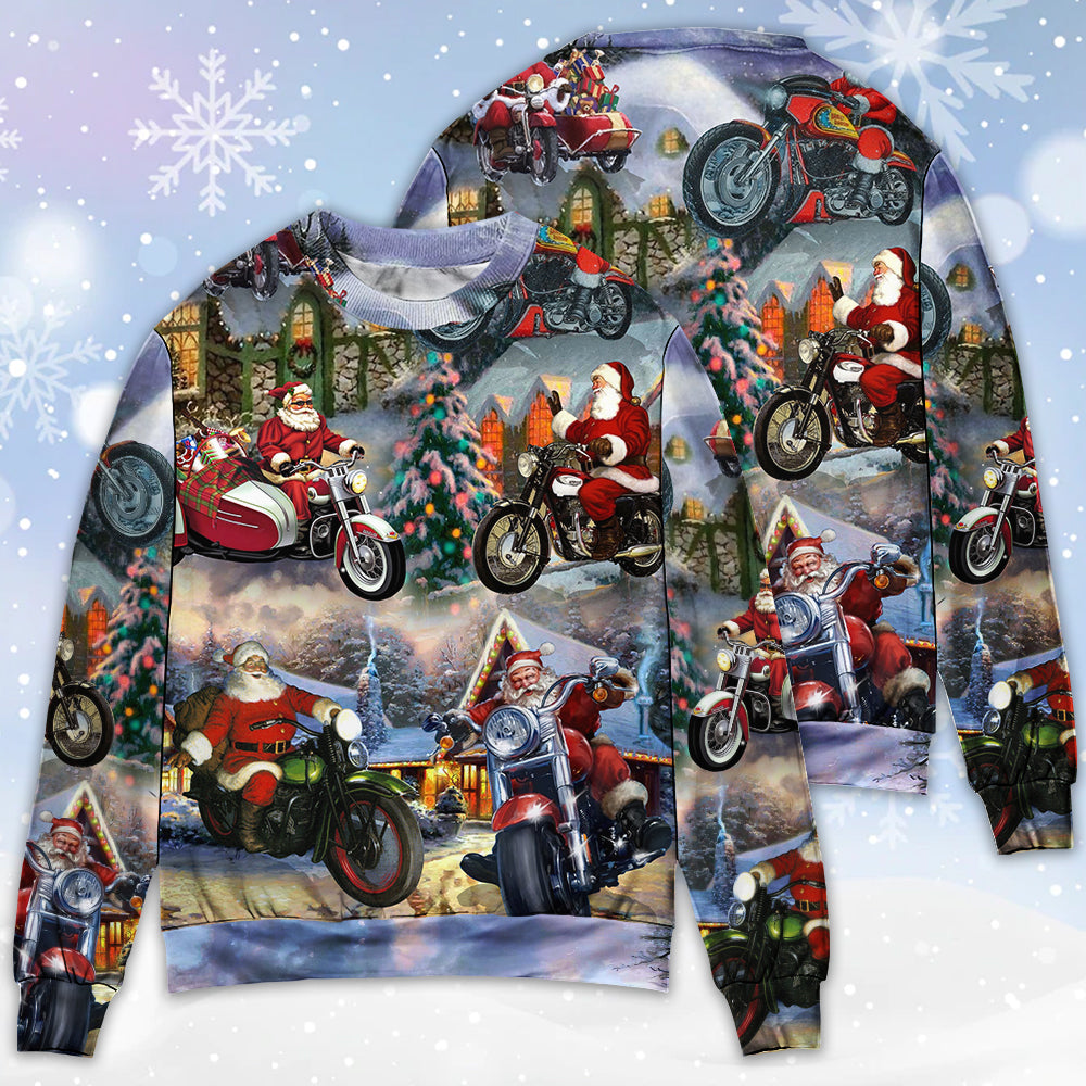 Christmas Santa Claus Driving Motorcycle Bike Gift Light Art Style Ugly Christmas Sweater, Christmas Gift, Gift Christmas 2024