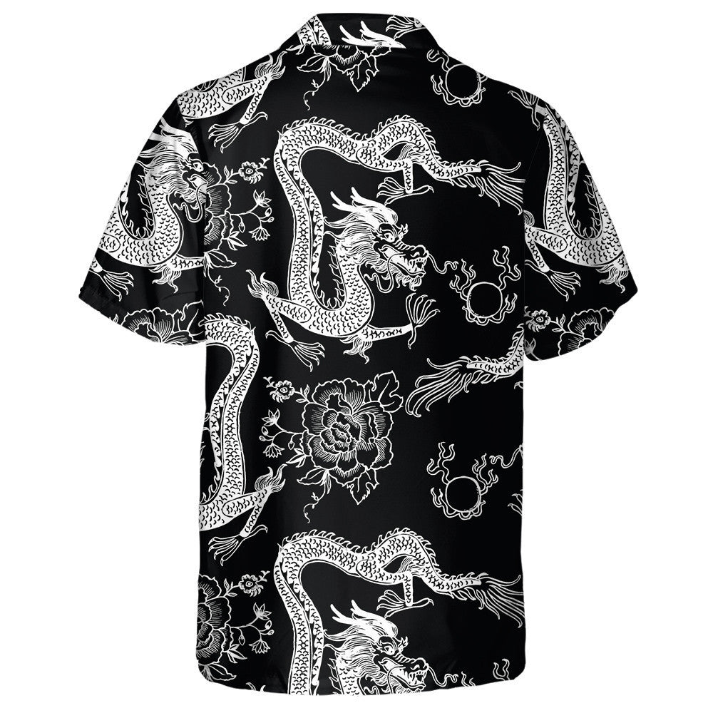 Dúigh Vintage Álainn Léine Dragon Dubh Agus Bán Haváís Síneach, Bronntanas Léine Haváíais, Bronntanas Nollag