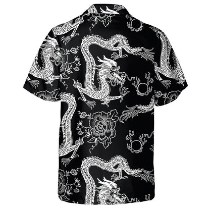 Dúigh Vintage Álainn Léine Dragon Dubh Agus Bán Haváís Síneach, Bronntanas Léine Haváíais, Bronntanas Nollag