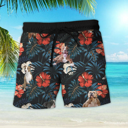 Dog Hawaiian Shirt - Custom Name Pit Bull Terrier American Flag Tropical Hawaiian Shirts - Gift For Summer_Hawaiian Shirt Gift, Christmas Gift