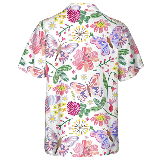 Spring Meadow Theme Flowers And Butterfly Hawaiian Shirt,Hawaiian Shirt Gift, Christmas Gift