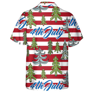 4th Of July Independence Day American Flag Texture Pattern With Christmas Trees Hawaiian Shirt,Hawaiian Shirt Gift,Christmas Gift