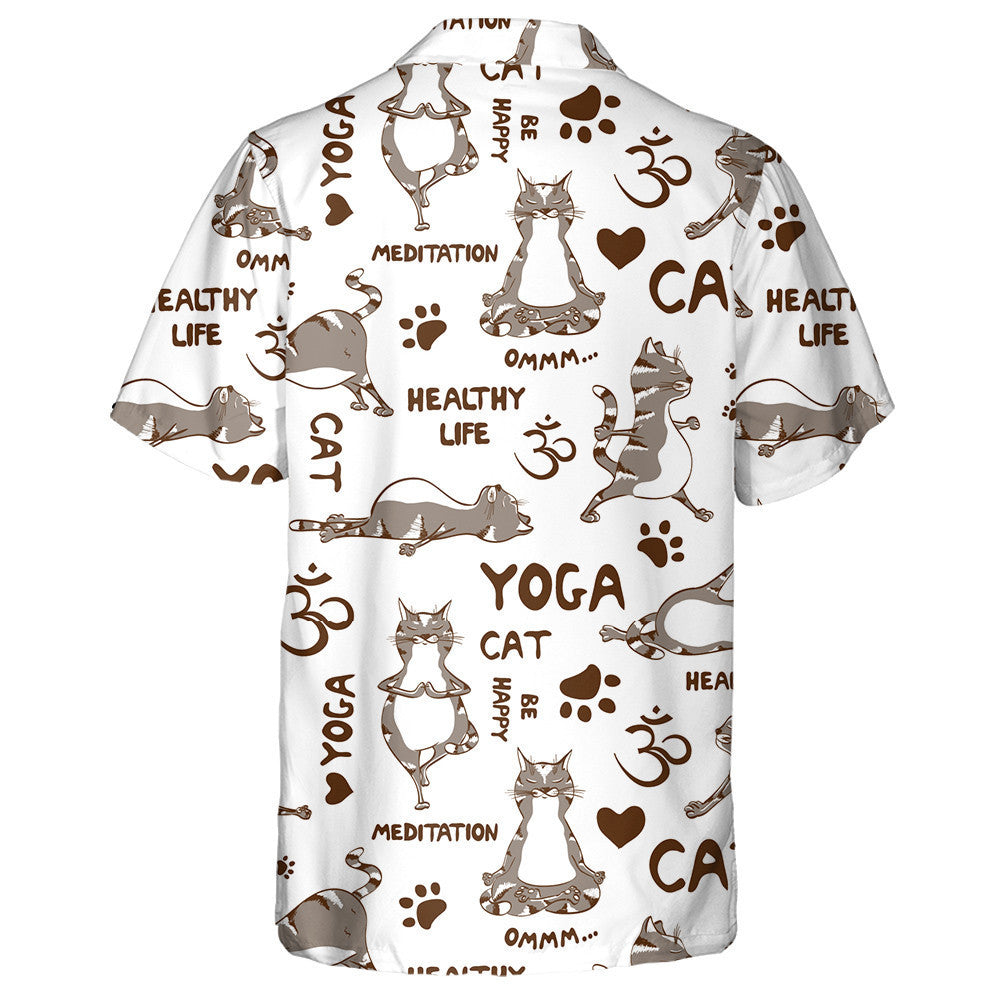 Cartoon Gray Cat Doing Yoga Position Hawaiian Shirt, Hawaiian Shirt Gift, Christmas Gift