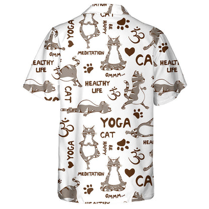 Cartoon Gray Cat Doing Yoga Position Hawaiian Shirt, Hawaiian Shirt Gift, Christmas Gift