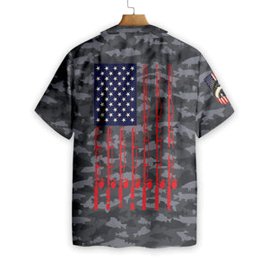 Grey Camo Fishing American Flag Hawaiian Shirt,Hawaiian Shirt Gift, Christmas Gift