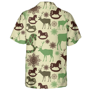 Retro Christmas Abstract Wood Horse Silhouettes Hawaiian Shirt, Hawaiian Shirt Gift, Christmas Gift