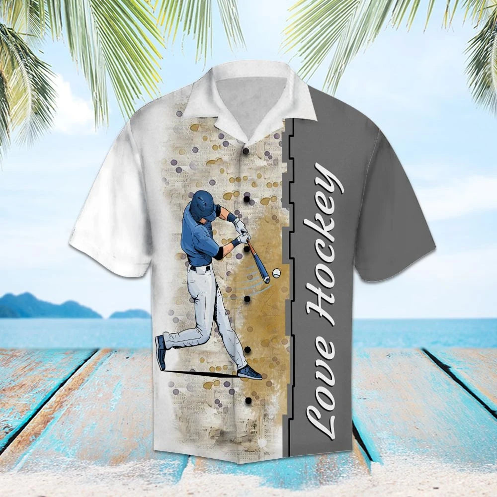Love Hockey Spots In White Gray Design Hawaiian Shirt, Hawaiian Shirt Gift, Christmas Gift