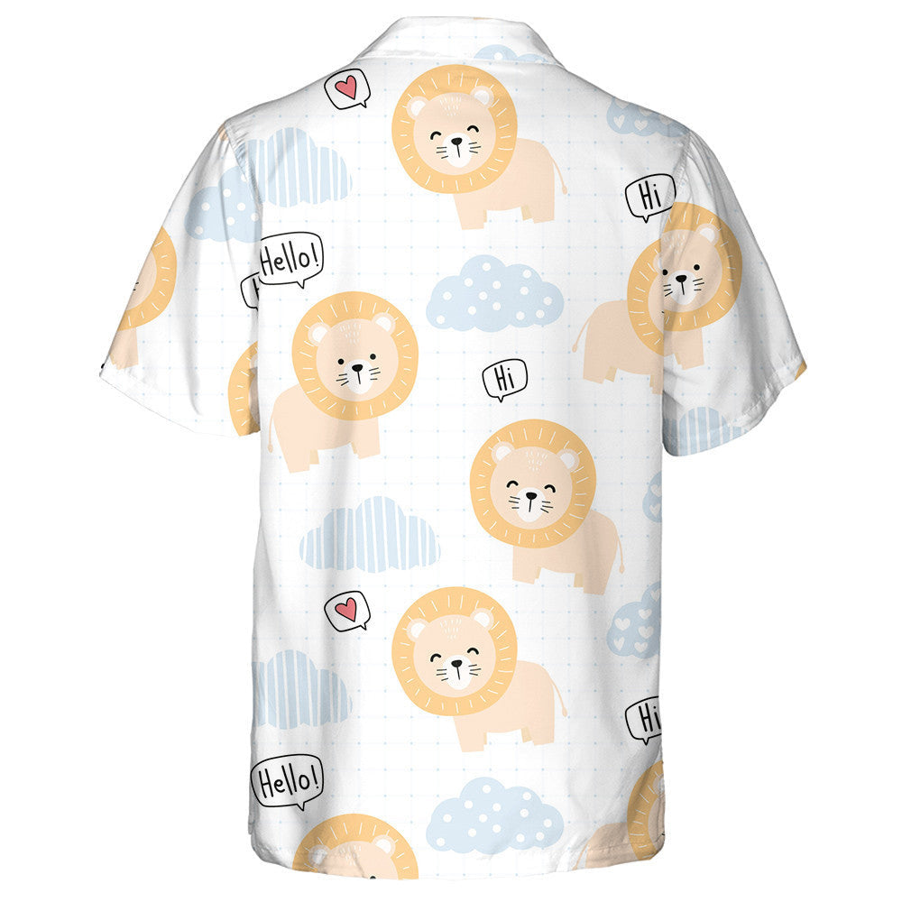 Cute Adorable Kawaii Orange Lion With Cloud Hawaiian Shirt, Hawaiian Shirt Gift, Christmas Gift
