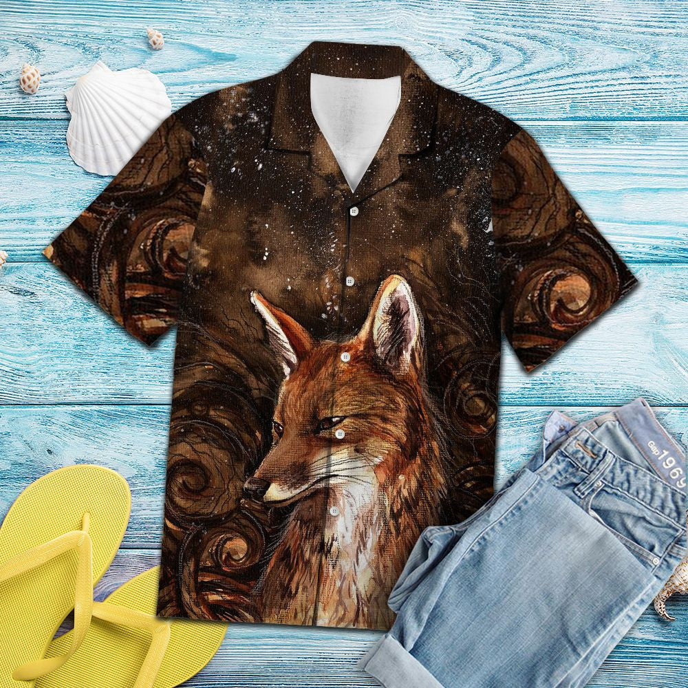 Oil Painting Fox Portrait Pattern Hawaiian Shirt,Hawaiian Shirt Gift, Christmas Gift
