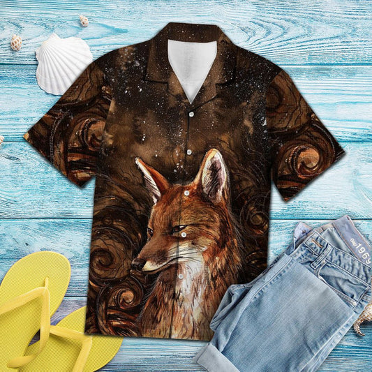 Oil Painting Fox Portrait Pattern Hawaiian Shirt,Hawaiian Shirt Gift, Christmas Gift