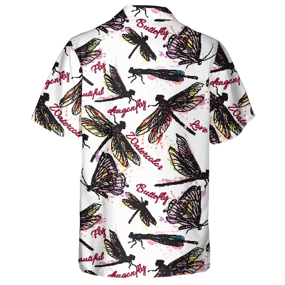 Bright Flying Dragonfly Insects In Watercolor Style Hawaiian Shirt, Hawaiian Shirt Gift, Christmas Gift