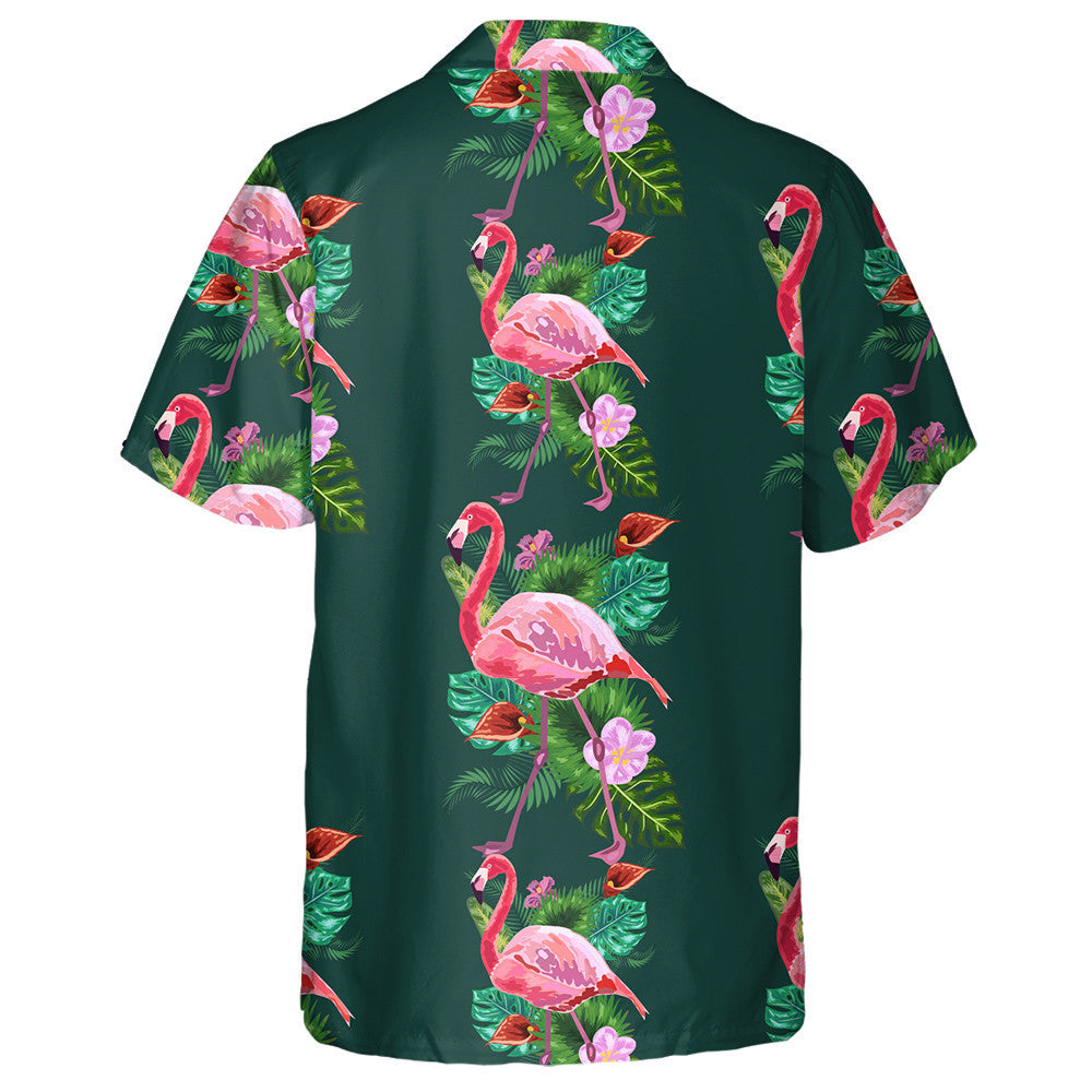 Pink Flamingo Bird And Tropical Flowers Leaves Hawaiian Shirt, Hawaiian Shirt Gift, Christmas Gift