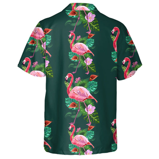 Pink Flamingo Bird And Tropical Flowers Leaves Hawaiian Shirt, Hawaiian Shirt Gift, Christmas Gift