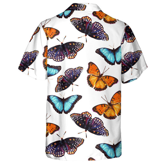 Watercolor Butterfly In Vintage Style On White Hawaiian Shirt, Hawaiian Shirt Gift, Christmas Gift