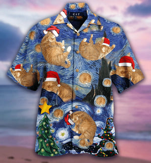 Aesthetic Starry Cat Christmas Cool Design Hawaiian Shirt,Hawaiian Shirt Gift,Christmas Gift