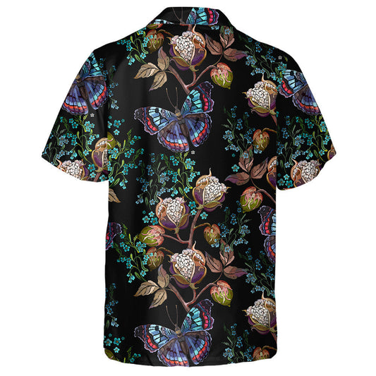 Hand Drawn Cotton Flowers And Colorful Butterflies Hawaiian Shirt, Hawaiian Shirt Gift, Christmas Gift