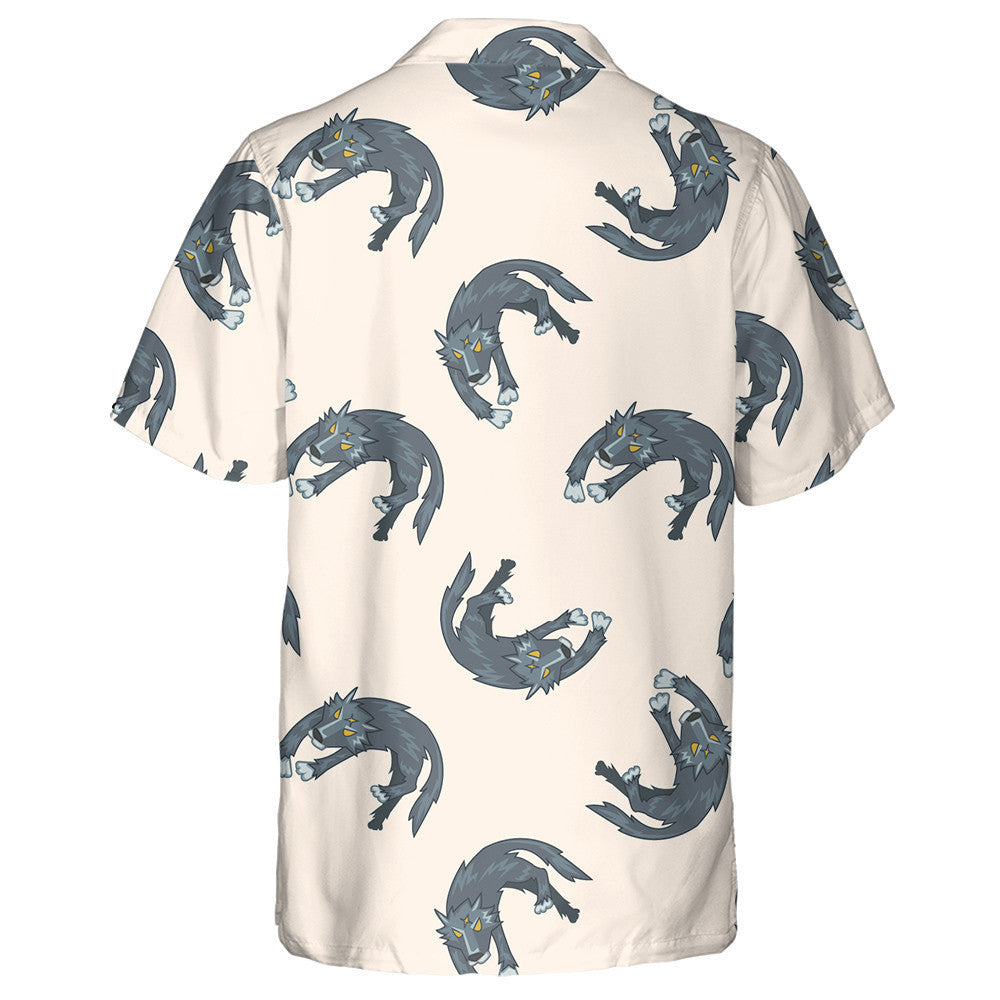 Animal Wolf Cartoon Style With Yellow Eyes Hawaiian Shirt, Hawaiian Shirt Gift, Christmas Gift