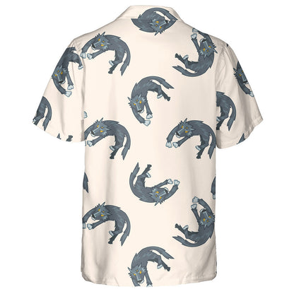 Animal Wolf Cartoon Style With Yellow Eyes Hawaiian Shirt, Hawaiian Shirt Gift, Christmas Gift