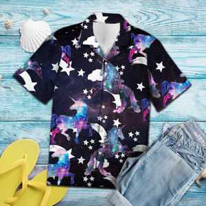 Awesome Unicorn With White Stars Hawaiian Shirt, Hawaiian For Gift