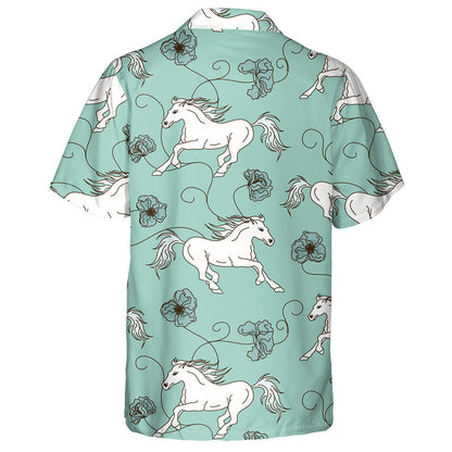 Racing White Horses And Line Flowers Hawaiian Shirt, Hawaiian Shirt Gift, Christmas Gift