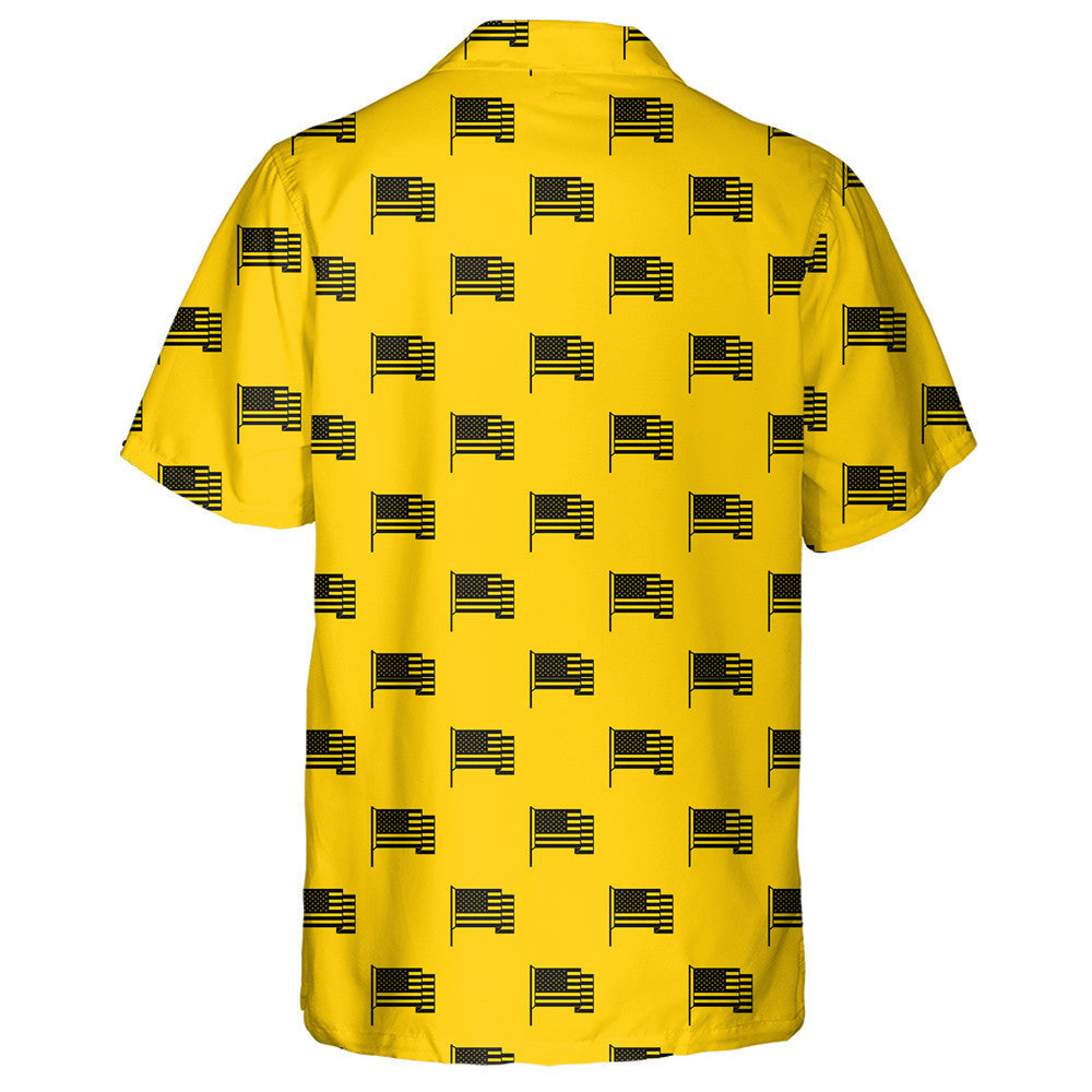 Black And Yellow American Flag Pattern Hawaiian Shirt, Hawaiian For Gift