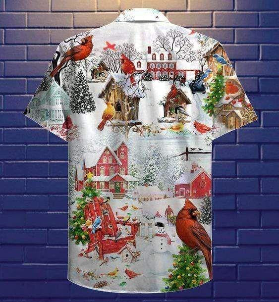 Snowy Hometown Christmas Cardinal Design Hawaiian Shirt,Hawaiian Shirt Gift, Christmas Gift