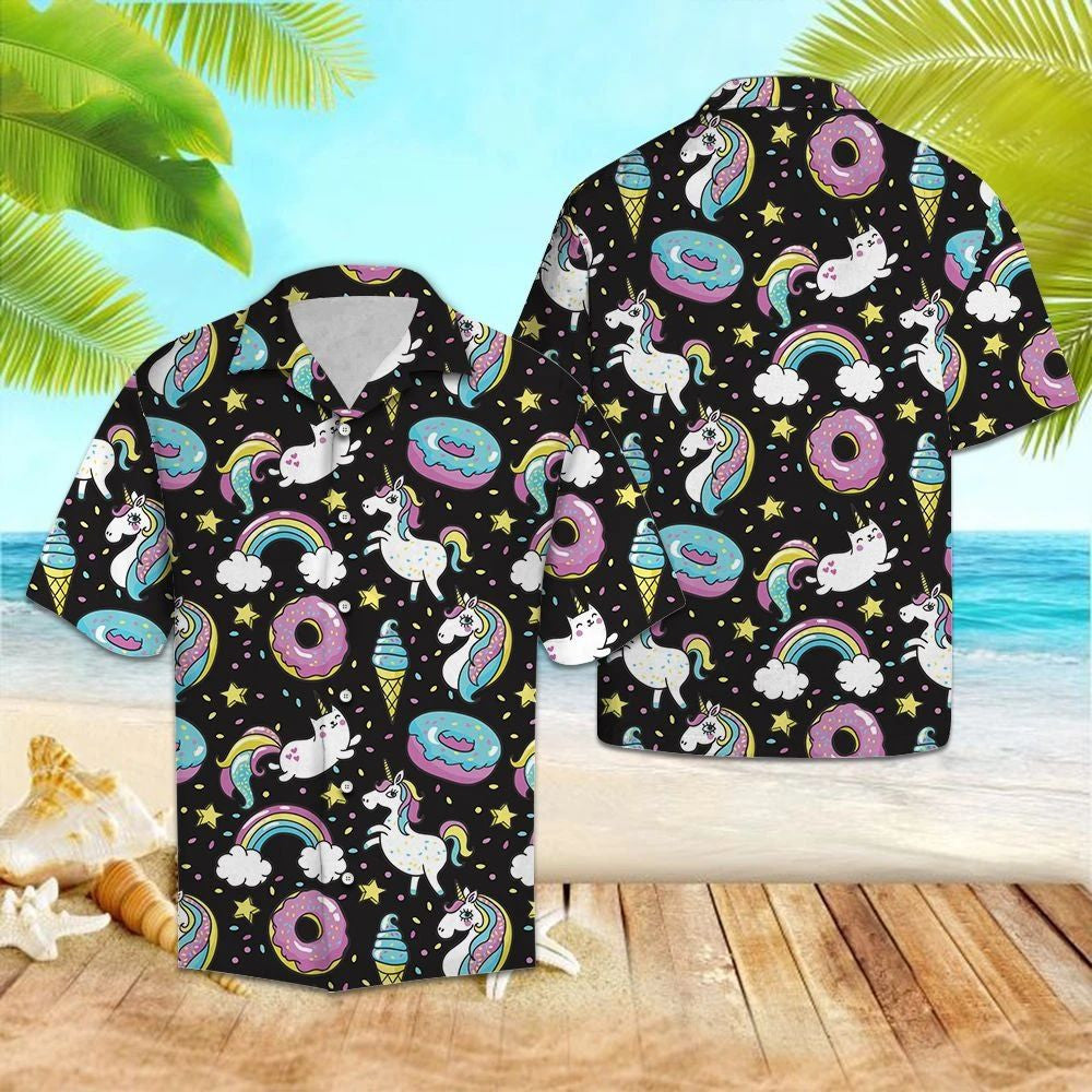 Fairy Tail Unicorns Donuts Rainbow Pattern Hawaiian Shirt,Hawaiian Shirt Gift, Christmas Gift