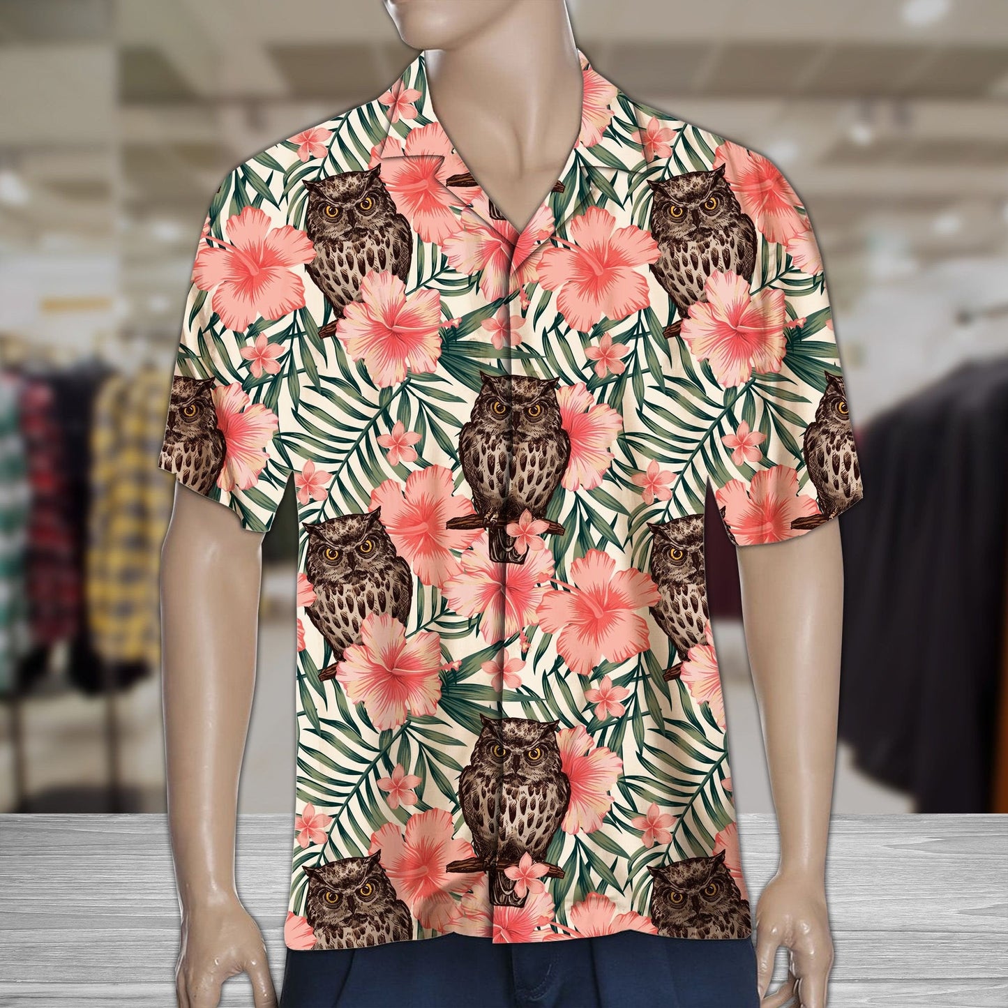 Owl Iontach Bí Owlsome Patrún Bláth Pink Tropical Léine Haváís, Bronntanas Léine Haváís, Bronntanas Nollag