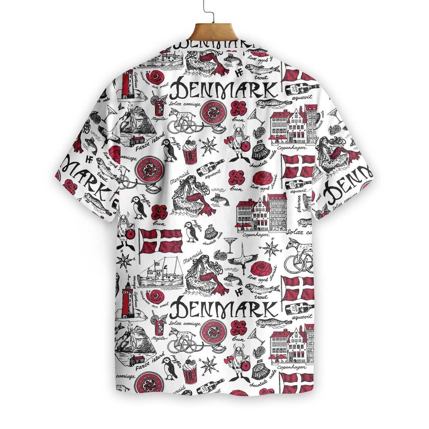 I Love Denmark Doodle Pattern Hawaiian Shirt, Hawaiian For Gift