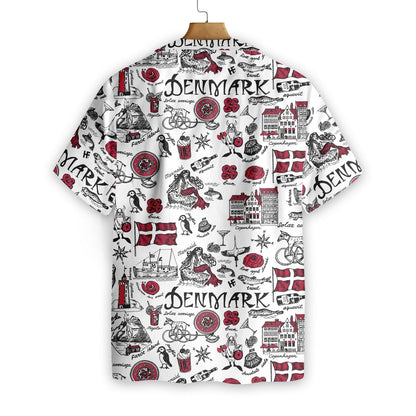 I Love Denmark Doodle Pattern Hawaiian Shirt, Hawaiian For Gift