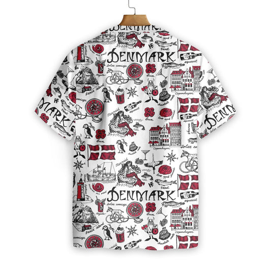 I Love Denmark Doodle Pattern Hawaiian Shirt, Hawaiian For Gift