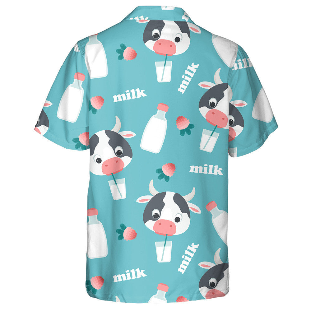 Cartoon Cow Drinking Milk Doodle Style Hawaiian Shirt, Hawaiian Shirt Gift, Christmas Gift