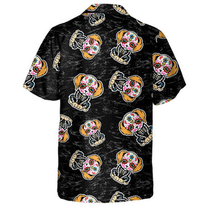 Skull Dog Colorful In Cartoon Background Hawaiian Shirt,Hawaiian Shirt Gift, Christmas Gift