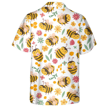 Summer Bees And Flowers Cartoon Flying Insects Hawaiian Shirt, Hawaiian Shirt Gift, Christmas Gift