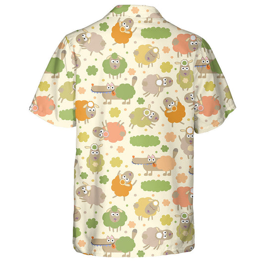 Sheep And Wolf In Cute Cartoon Style Hawaiian Shirt, Hawaiian Shirt Gift, Christmas Gift