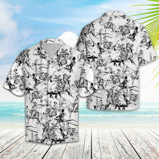 Rodeo Cowboy Patrún Lámhdhéanta Dubh Agus Bán Léine Haváís, Bronntanas Léine Haváíais, Bronntanas Nollag