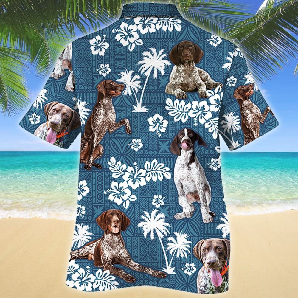 Lovely Style German Shorthaired Pointer Blue Tribal Pattern Hawaiian Shirt, Hawaiian Shirt Gift, Christmas Gift