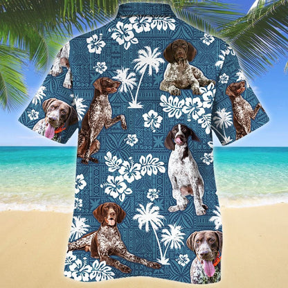 Lovely Style German Shorthaired Pointer Blue Tribal Pattern Hawaiian Shirt, Hawaiian Shirt Gift, Christmas Gift