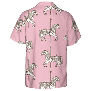 Cute Carousel Horse On Pink Background Hawaiian Shirt,Hawaiian Shirt Gift, Christmas Gift