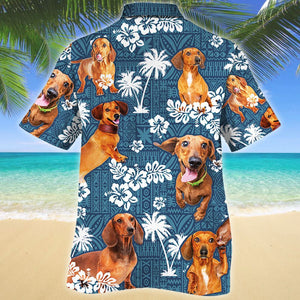 Curious Dachshund Dog Lovers Blue Tribal Pattern Hawaiian Shirt, Hawaiian Shirt Gift, Christmas Gift