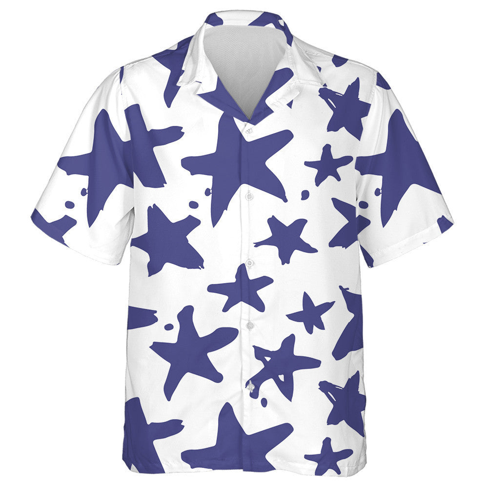 Grunge Blue And White Stars Brush Drawing Hawaiian Shirt, Hawaiian Shirt Gift, Christmas Gift